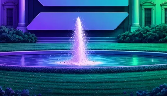 The glowing fountain on the front lawn